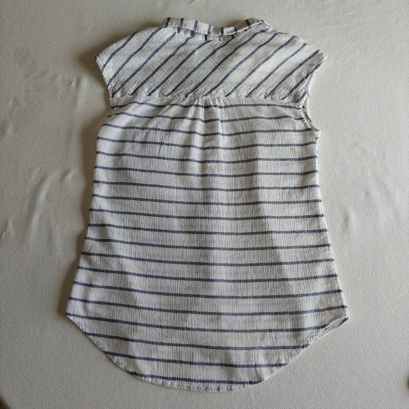 merona blue and white striped summer button-up tank top w/ pocket - Picture 4 of 7